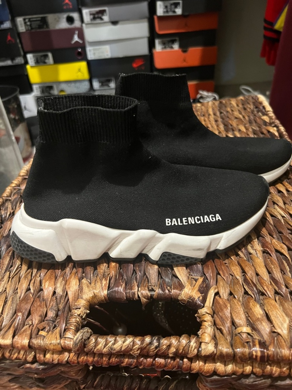 Balenciaga Black and White Speed Trainer Sock Sneakers